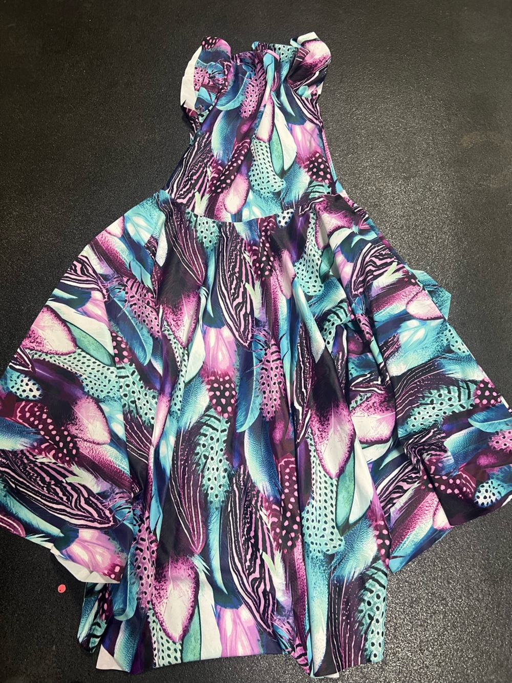 Coogie purple/teal feather-print dress,